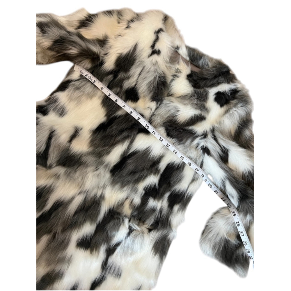BEBE Black & White Faux Fur Cropped Sleeve Snap Button Mid Length Jacket Coat S - Picture 9 of 12